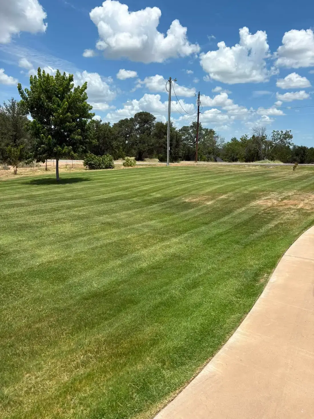 Large maintained lawn with crisp mowing lines