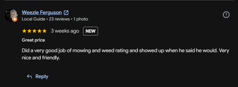 Google review 3 for Lutgen Landscaping & Lawn Care