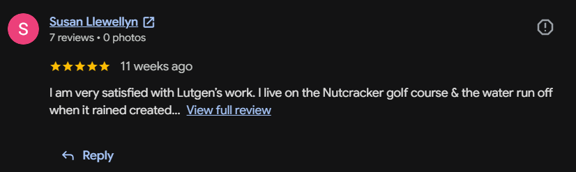 Google review 10 for Lutgen Landscaping & Lawn Care