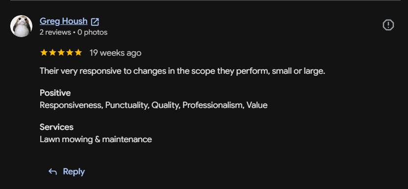 Google review 27 for Lutgen Landscaping & Lawn Care