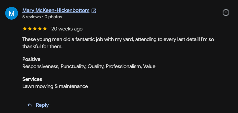 Google review 31 for Lutgen Landscaping & Lawn Care