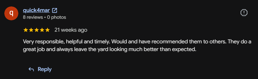 Google review 37 for Lutgen Landscaping & Lawn Care