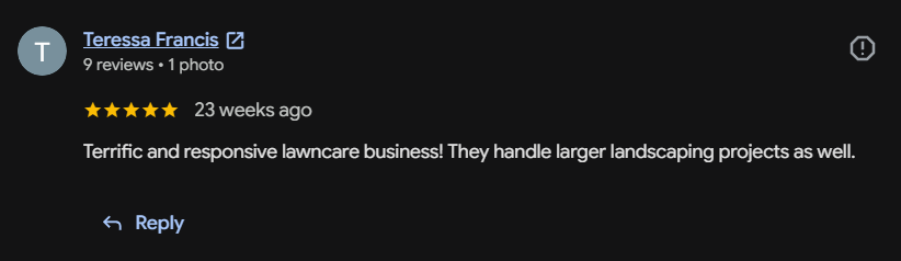 Google review 42 for Lutgen Landscaping & Lawn Care