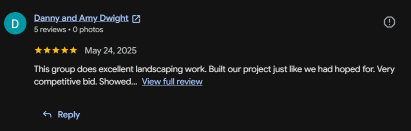 Google review 46 for Lutgen Landscaping & Lawn Care
