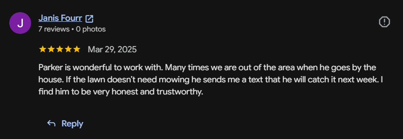 Google review 51 for Lutgen Landscaping & Lawn Care