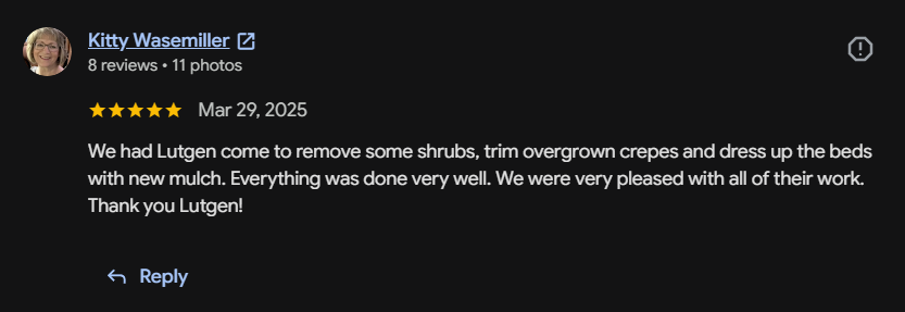 Google review 53 for Lutgen Landscaping & Lawn Care