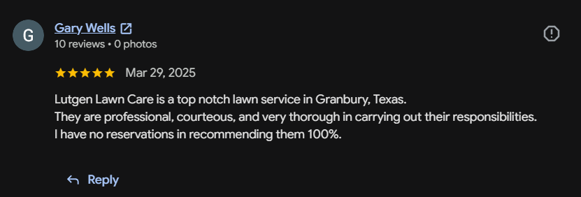 Google review 57 for Lutgen Landscaping & Lawn Care