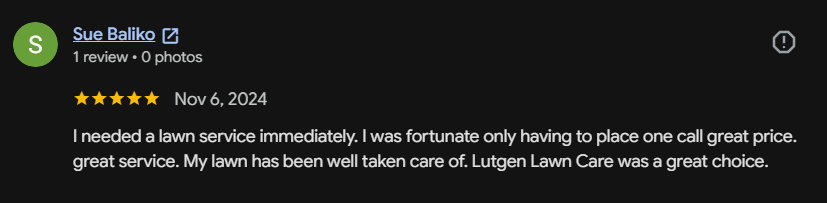 Google review 62 for Lutgen Landscaping & Lawn Care