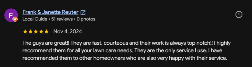 Google review 63 for Lutgen Landscaping & Lawn Care