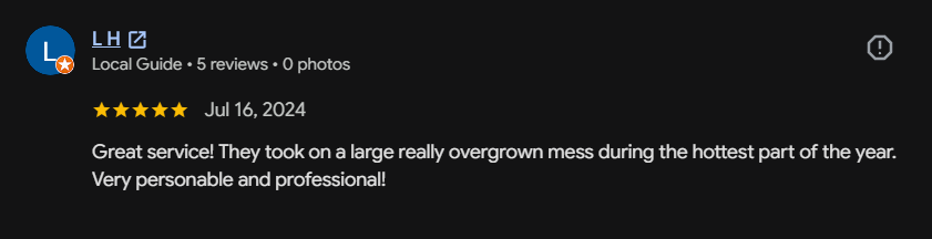 Google review 68 for Lutgen Landscaping & Lawn Care
