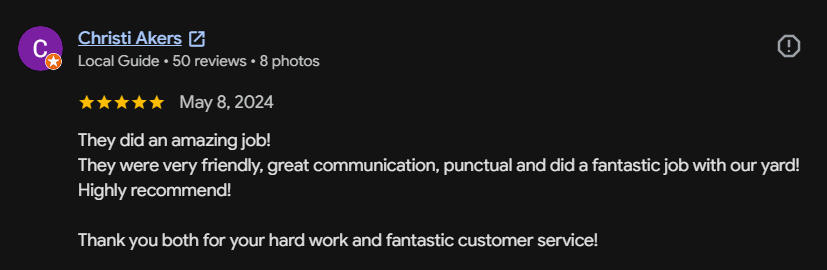 Google review 83 for Lutgen Landscaping & Lawn Care