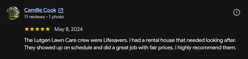 Google review 85 for Lutgen Landscaping & Lawn Care