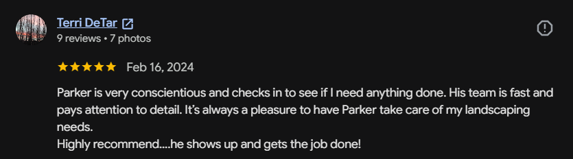 Google review 92 for Lutgen Landscaping & Lawn Care
