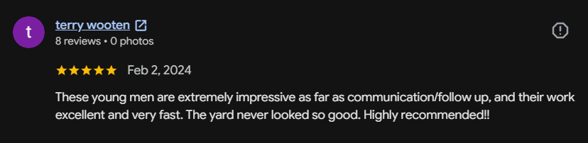 Google review 94 for Lutgen Landscaping & Lawn Care