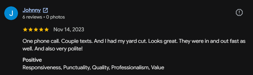 Google review 103 for Lutgen Landscaping & Lawn Care