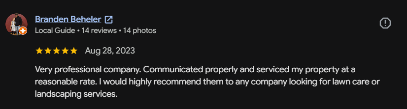 Google review 108 for Lutgen Landscaping & Lawn Care