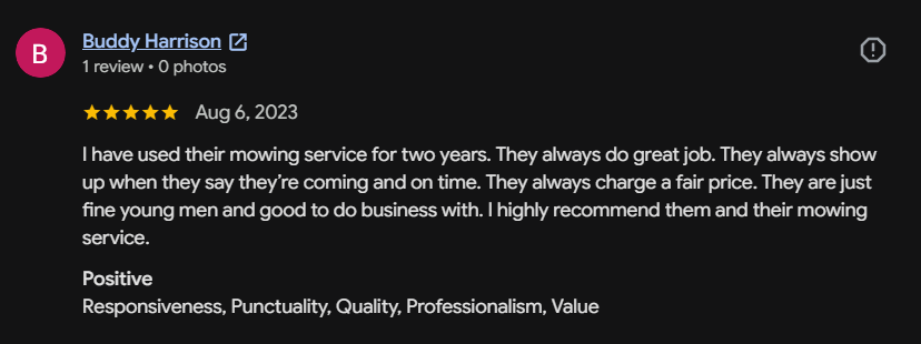 Google review 111 for Lutgen Landscaping & Lawn Care