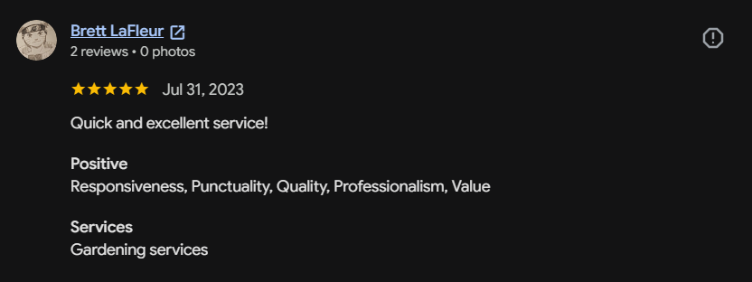 Google review 119 for Lutgen Landscaping & Lawn Care