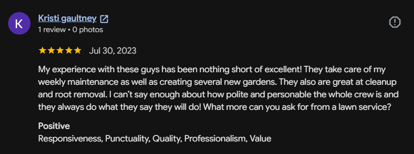 Google review 124 for Lutgen Landscaping & Lawn Care