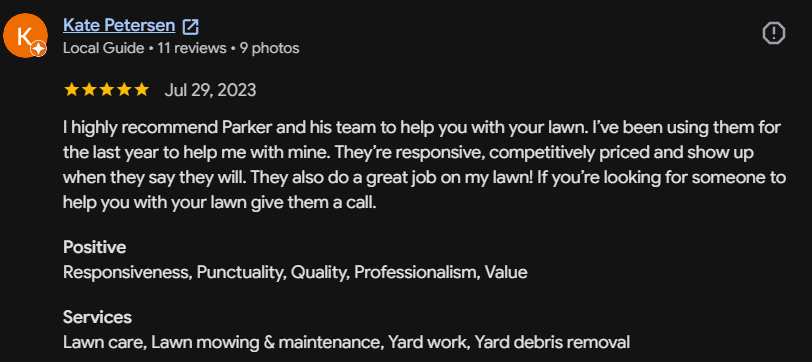 Google review 126 for Lutgen Landscaping & Lawn Care