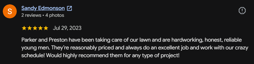 Google review 127 for Lutgen Landscaping & Lawn Care