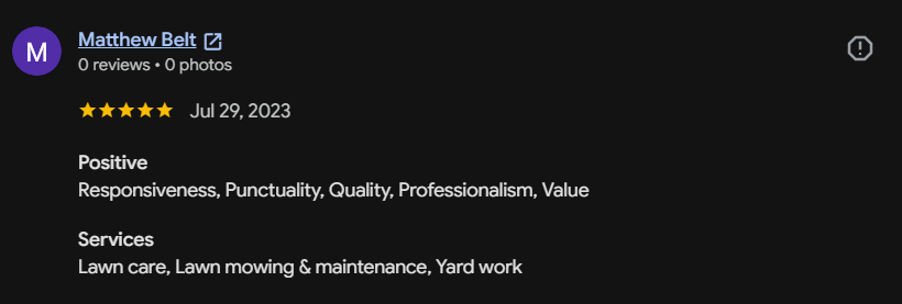 Google review 135 for Lutgen Landscaping & Lawn Care