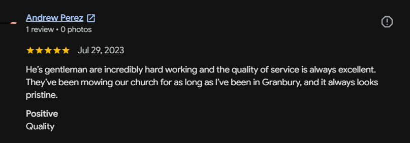 Google review 138 for Lutgen Landscaping & Lawn Care