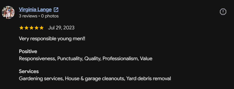Google review 139 for Lutgen Landscaping & Lawn Care