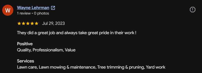 Google review 143 for Lutgen Landscaping & Lawn Care