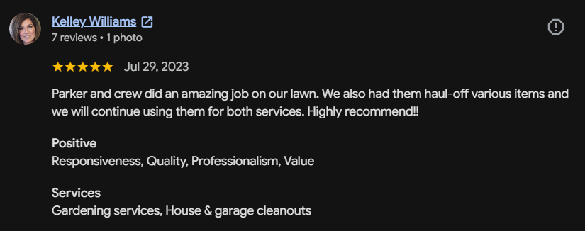 Google review 144 for Lutgen Landscaping & Lawn Care