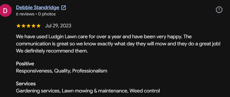 Google review 147 for Lutgen Landscaping & Lawn Care