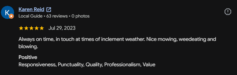 Google review 151 for Lutgen Landscaping & Lawn Care