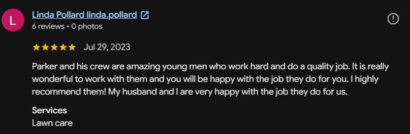 Google review 154 for Lutgen Landscaping & Lawn Care