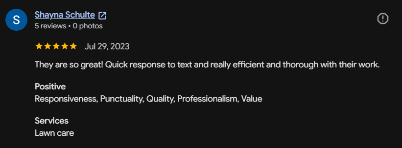 Google review 156 for Lutgen Landscaping & Lawn Care