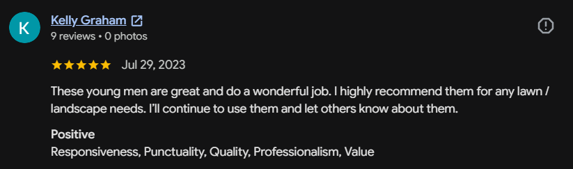 Google review 157 for Lutgen Landscaping & Lawn Care