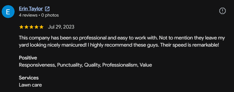 Google review 159 for Lutgen Landscaping & Lawn Care