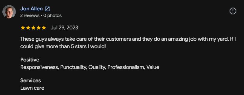 Google review 163 for Lutgen Landscaping & Lawn Care